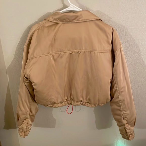 Satin Quilted Crop Jacket Tan - Picture 2 of 6